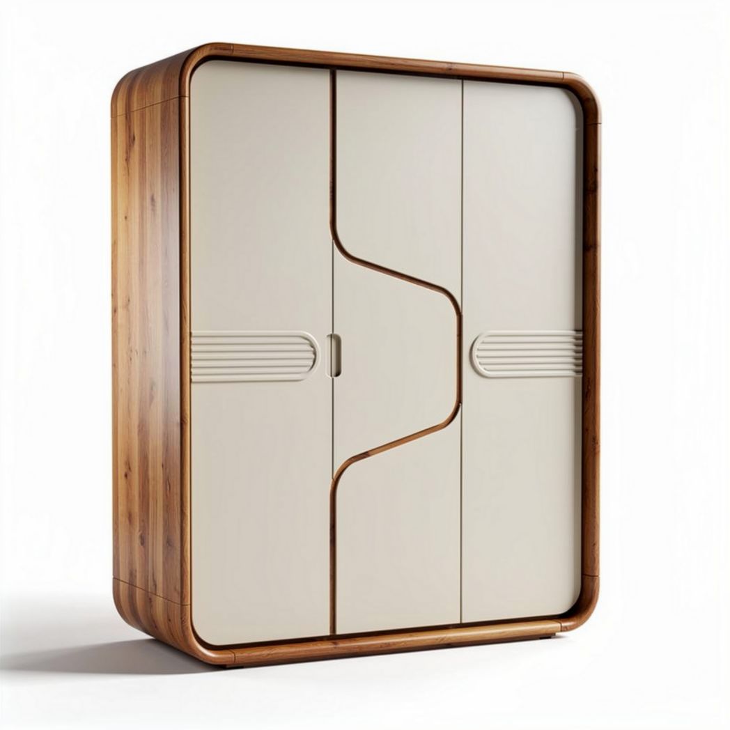 Kleiderschrank aus Holz mit beige Türen und modernen Akzenten 200 x 120 x 60cm