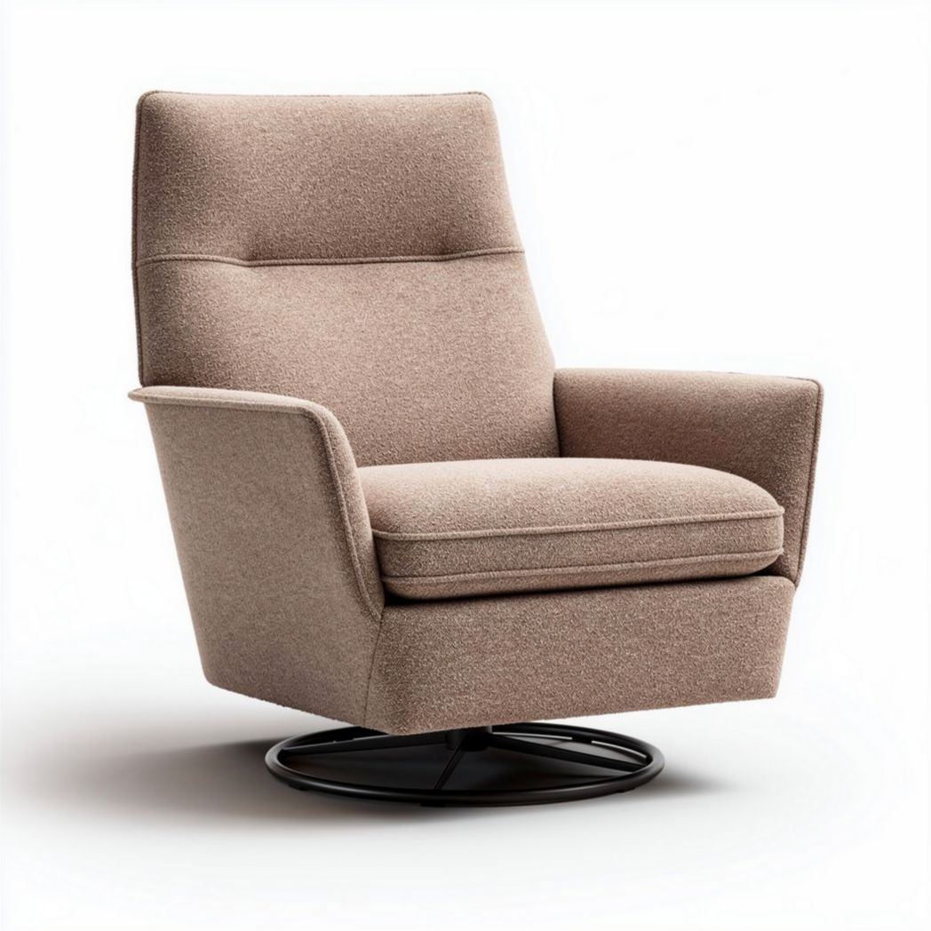 Drehbarer schaukelstuhl aus stoff in beige mit den maßen 80 x 80 x 95 cm