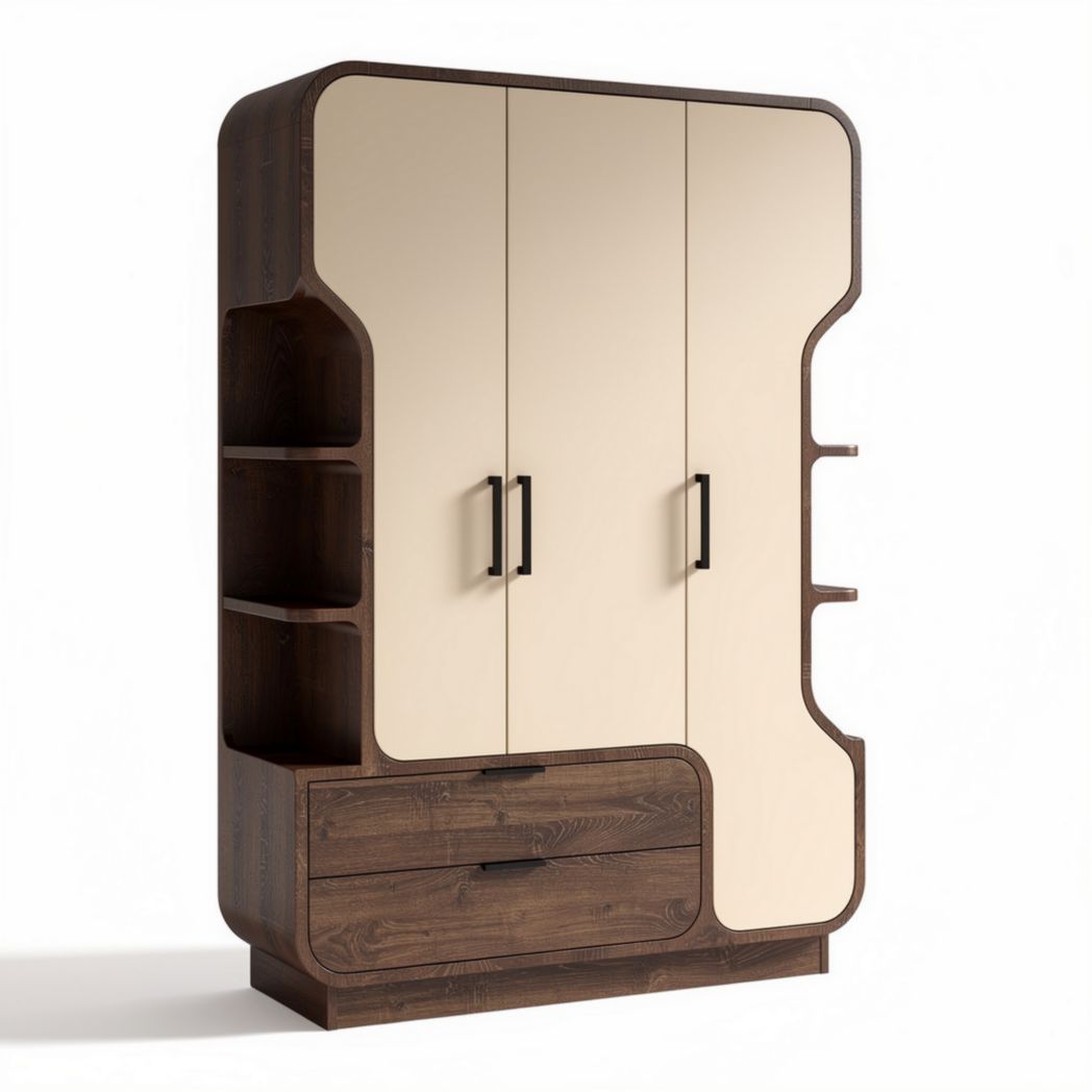 Kleiderschrank mit schublade und offenen regalen in braun und beige 180 x 80 x 40cm