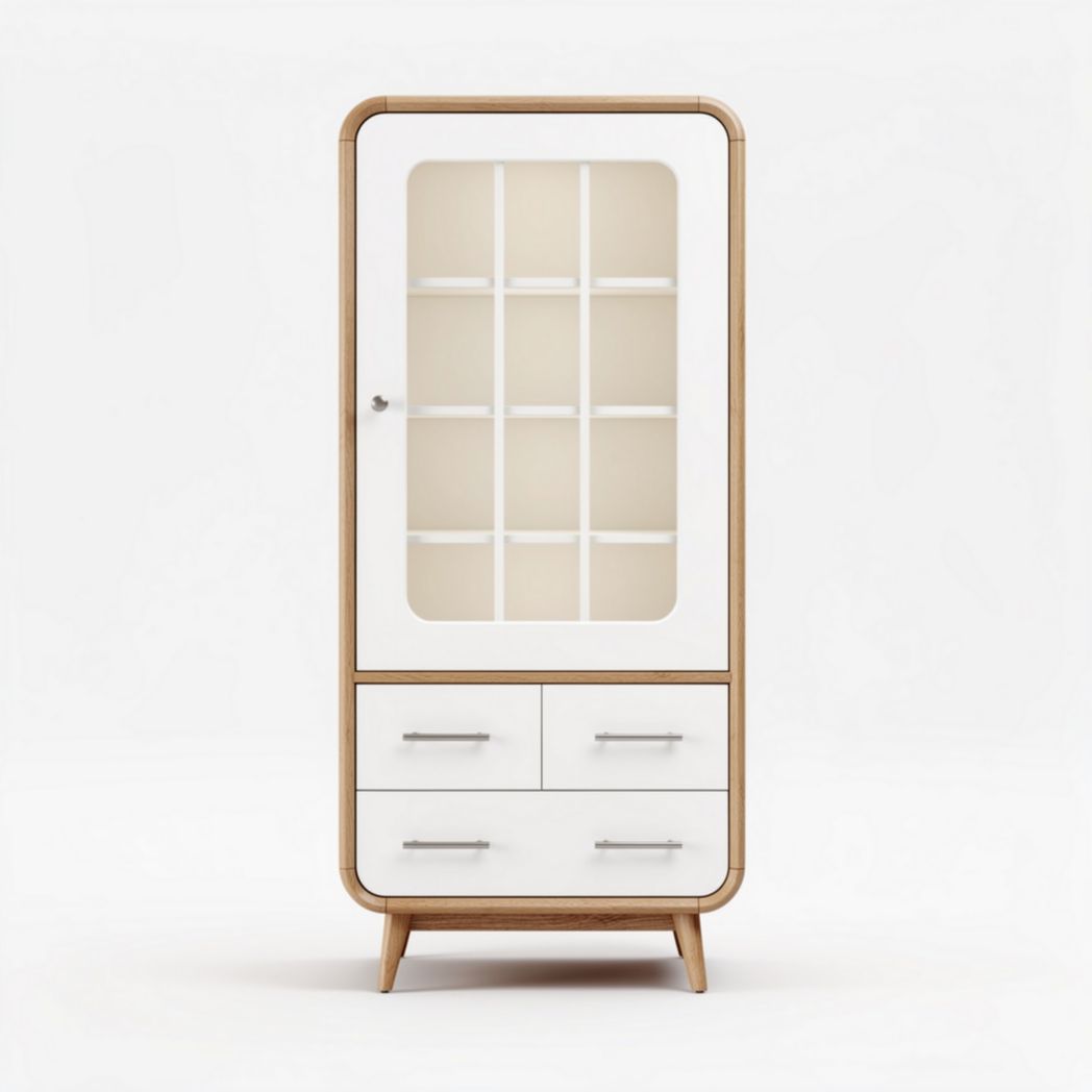 Vitrine aus Holz mit glastür drei schubladen 90 x 40 x 180cm