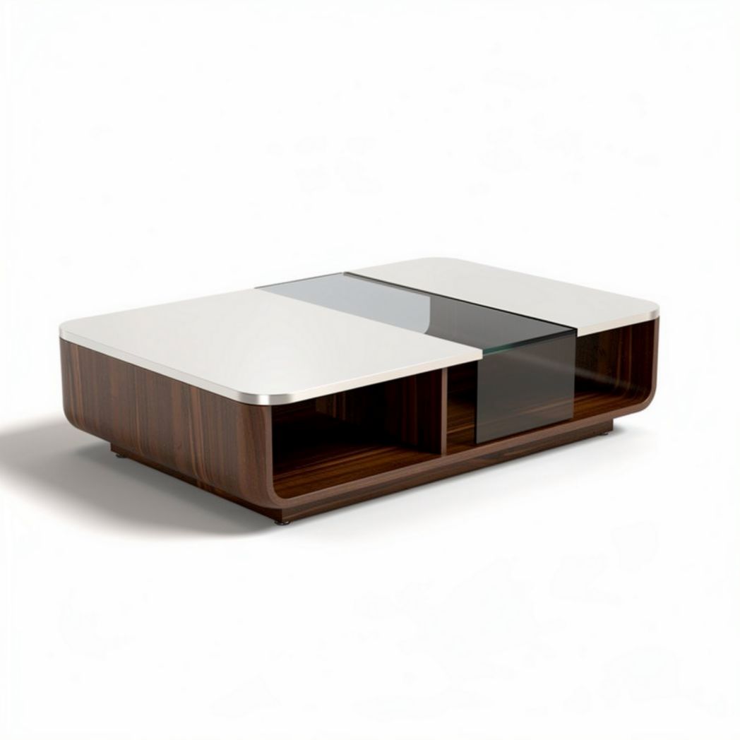 Kaffeetisch mit Ablage aus Walnuss und Glas 120 x 80 x 40cm